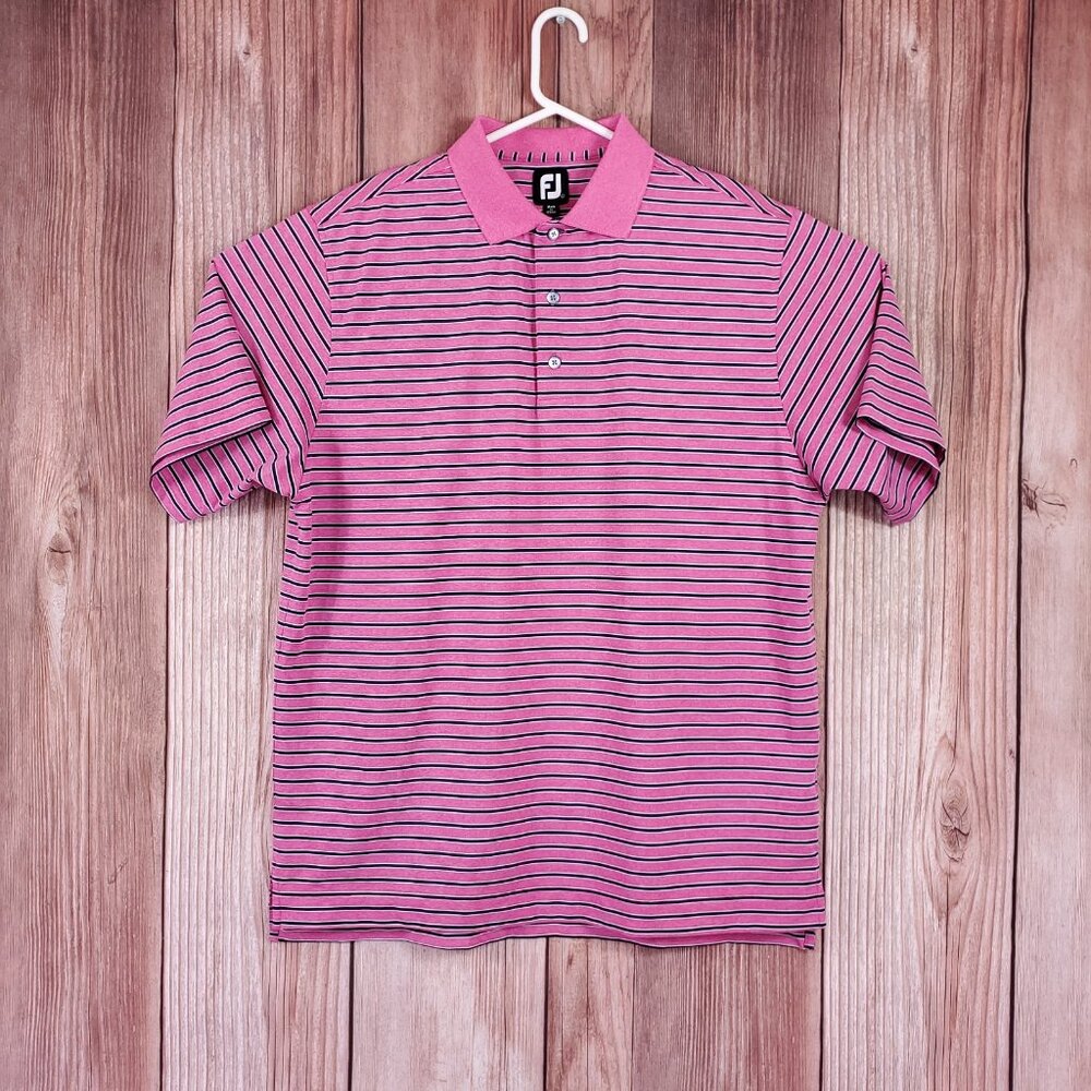 Footjoy FJ Mens Large Pink Striped Short Sleeve Golf Polo Shirt Athletic